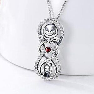 Nightmare before Christmas Jack and Sally Infinity Heart Silver Necklace